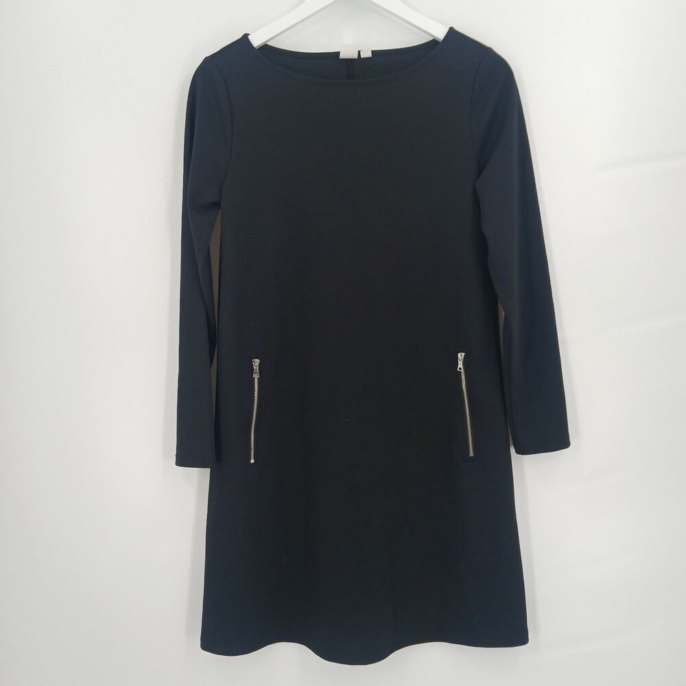 GAP Womens Black Long Sleeve Shift Dress Zipper Pocket Details Size 4